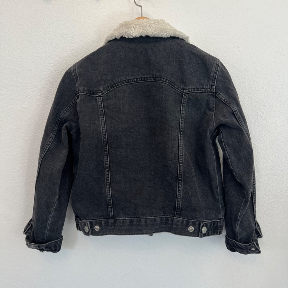Topshop Moto Sherpa Lined Black Denim Jacket - Picture 5 of 11